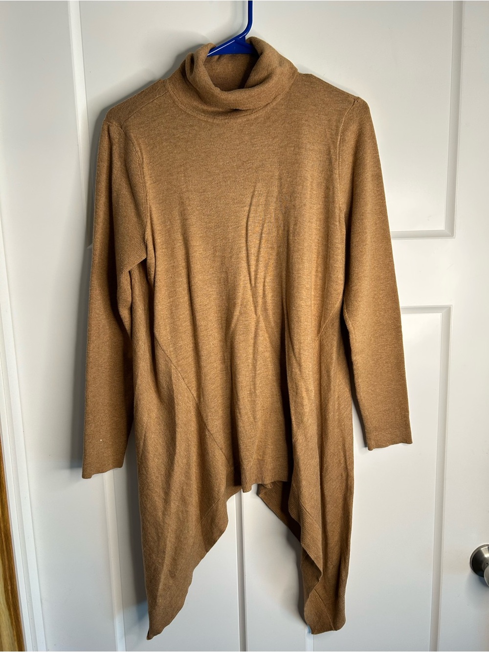 Chico’s Women’s  1/M Asymmetrical Turtleneck Sweater Cashmere Content Tan 3983